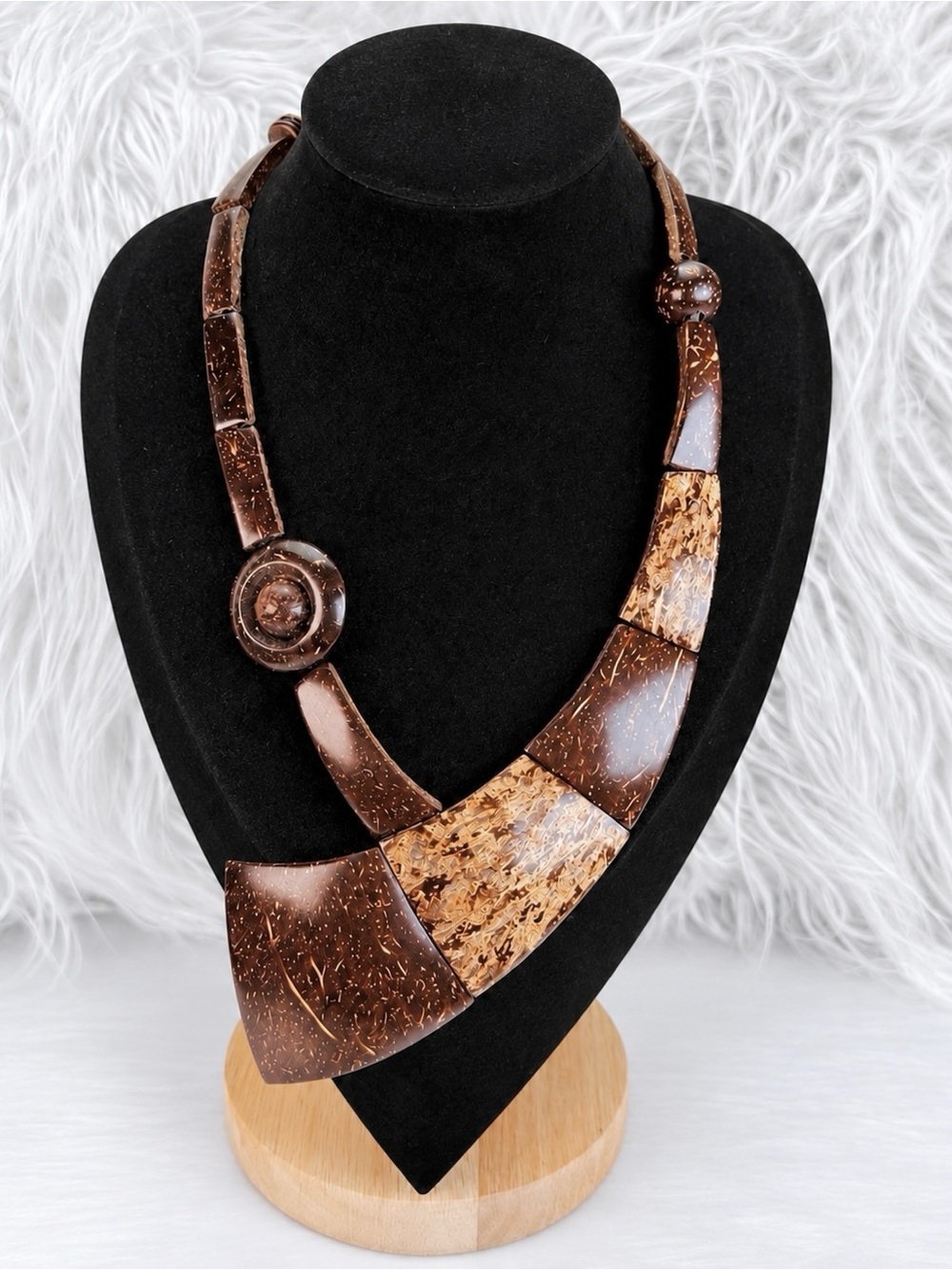 Bohemian chic lightweight one of the kind custom-made wood necklace